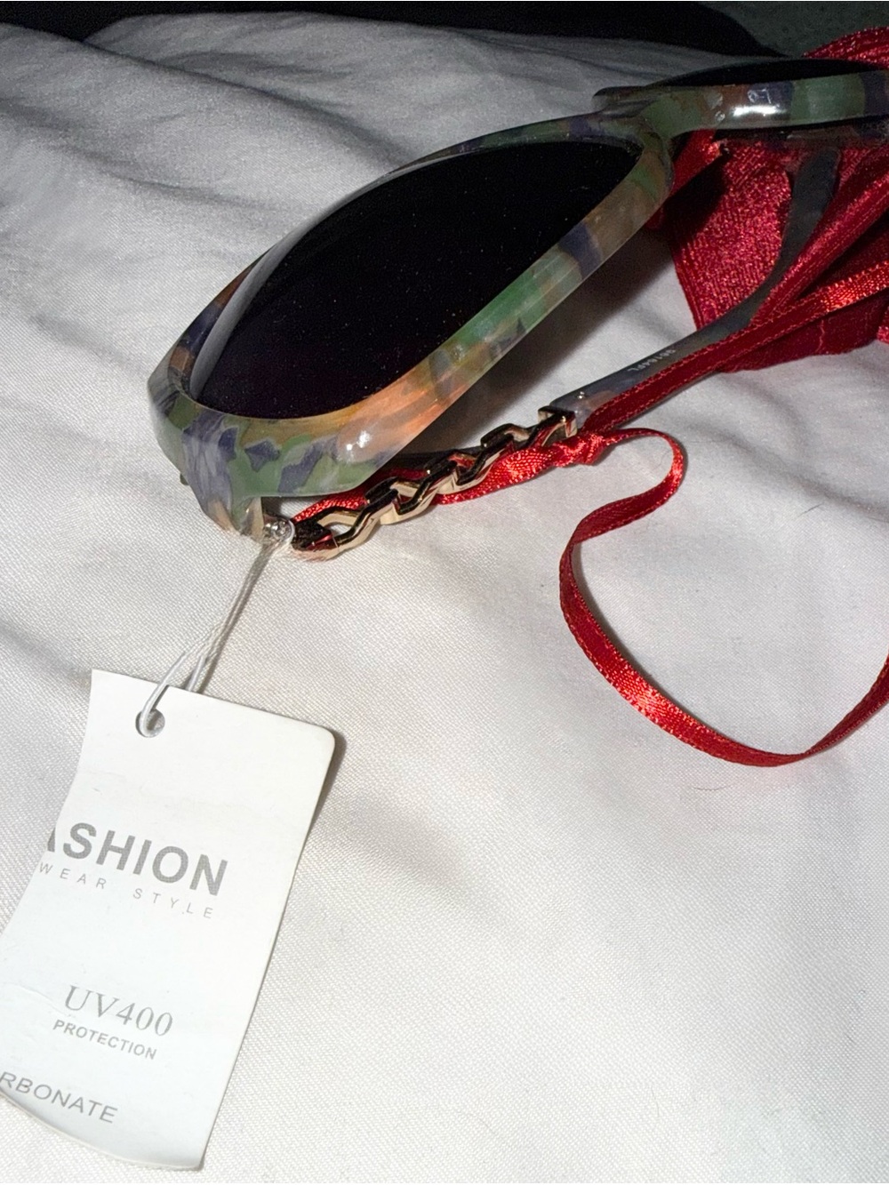Oversized Round Women's Sunglasses - Multicolor Frame, Black Lenses - Picture 8 of 9